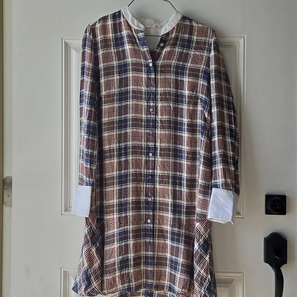 Tory Burch Cora Milano Tartan Plaid Silk Shirtdress